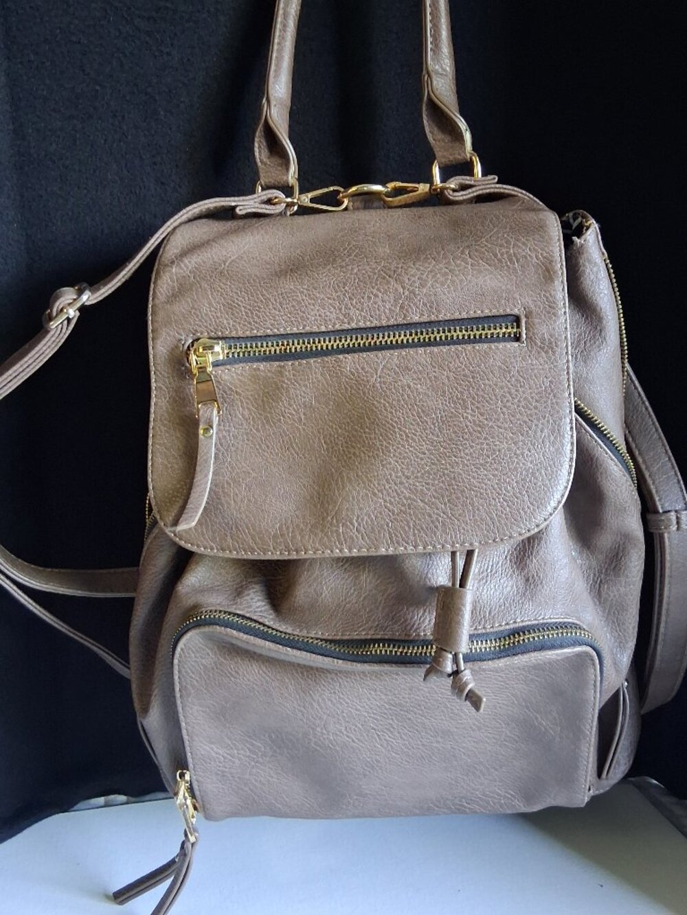 MMS Design Studio, Katy Backpack. Faux leather backpack purse. Camel Color.